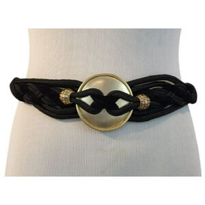 Vintage Leather Shop Metal Gold Tone and Black 1990s Belt Signed Dated